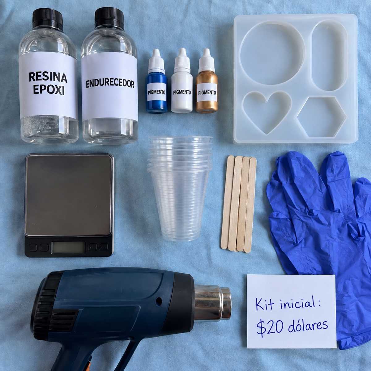 Materiales de resina sobre la mesa
