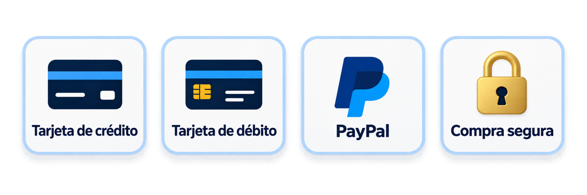 Tarjeta de crédito, tarjeta de débito, PayPal, compra segura